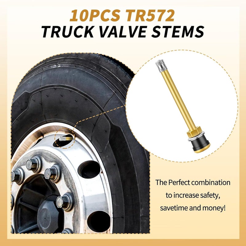 Dueilgo 10Pcs TR572 Truck Valve Stems, Length 3.94'' Straight Brass Clamp in Tubeless Truck Tire Valve Stems for Approx 0.625inch Diameter Valve Rim Holes - Image 5